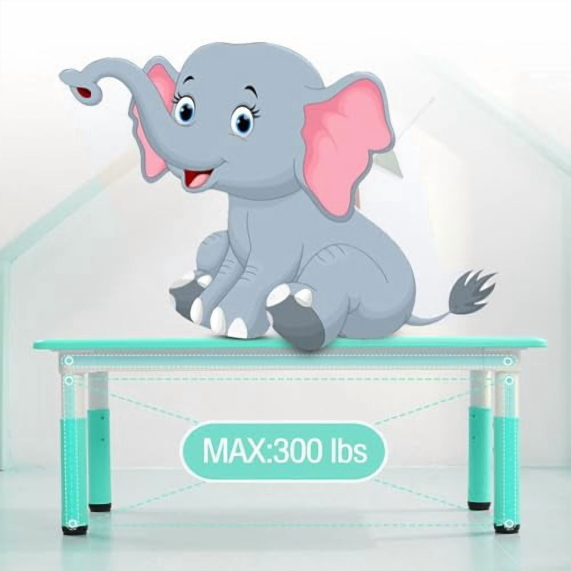 Ataucjin 7 PCS Kids Table and Chairs Set, Toddler Height Adjustable Desk with Graffiti Desktop, Arts & Crafts Table with 6 Seats, Non-Slip Legs, Max 300lbs, Suitable for Kids Table and Chairs Ages 2-1
