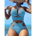 thumbnail image 5 of 2024 Sexy High Wasited Swimsuit Women Solid Bikini Hollow Out Cross Swimwear Female Bathers Bathing Swimming Swim Suit Beachwear, 5 of 6
