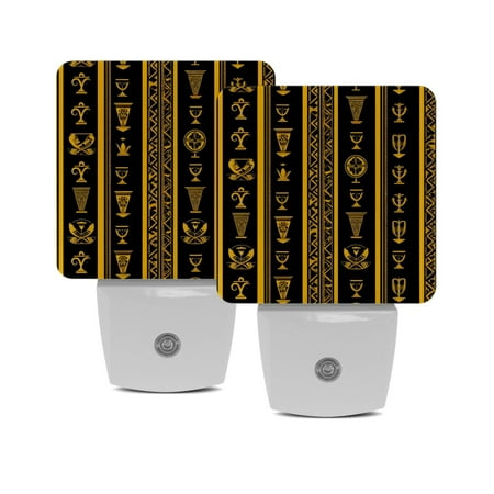 

Plug in Led Night Light with Auto Dusk to Dawn Sensor White Nightlights for Hallway Bedroom Kids Room Kitchen Stairway 2 Pack Ancient Egypt Ethnic Tribal Vintage Pattern