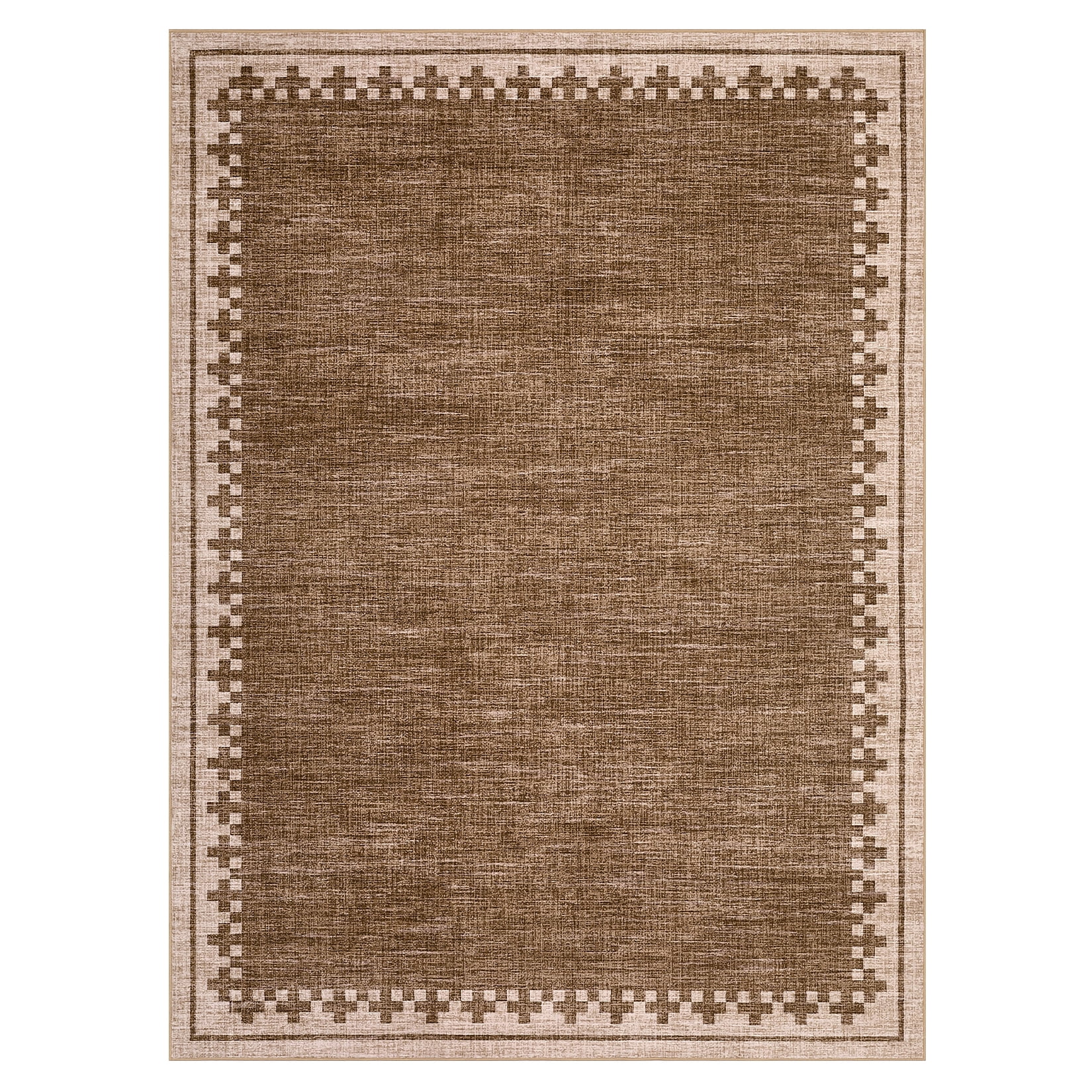 COZONY 5'x7' Modern Bordered Area Rug, Non-Slip Washable Low Pile Soft Carpet for Bedroom & Living Room, Brown