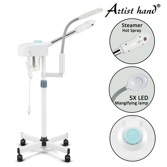 Artist Hand 2IN1 White Facial Steamer 5x LED Magnifying Lamp Hot Ozone Beauty Spa Salon
