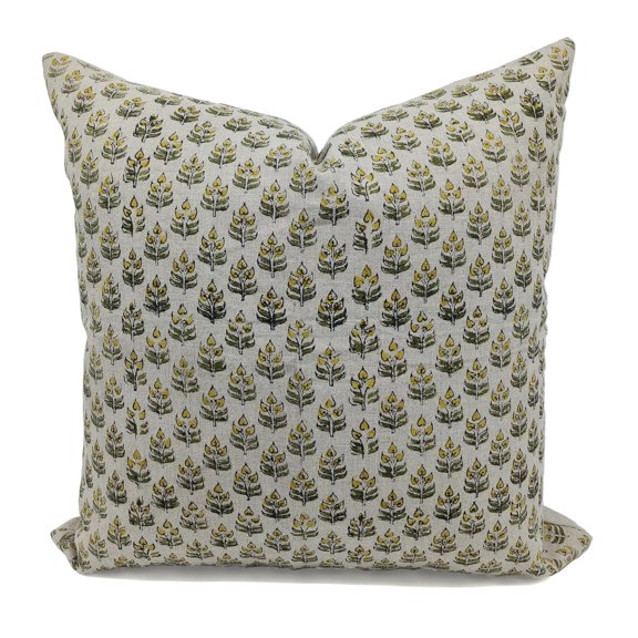Fabdivine PureLinen Hand Block Print Decorative Throw Pillow Cover , 22"X22", Yellow