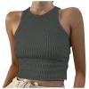 thumbnail image 4 of Womens Sleeveless High Neck Racerback Ribbed Knit Fitted Basic Y2k Cropped Tank Top, 4 of 7