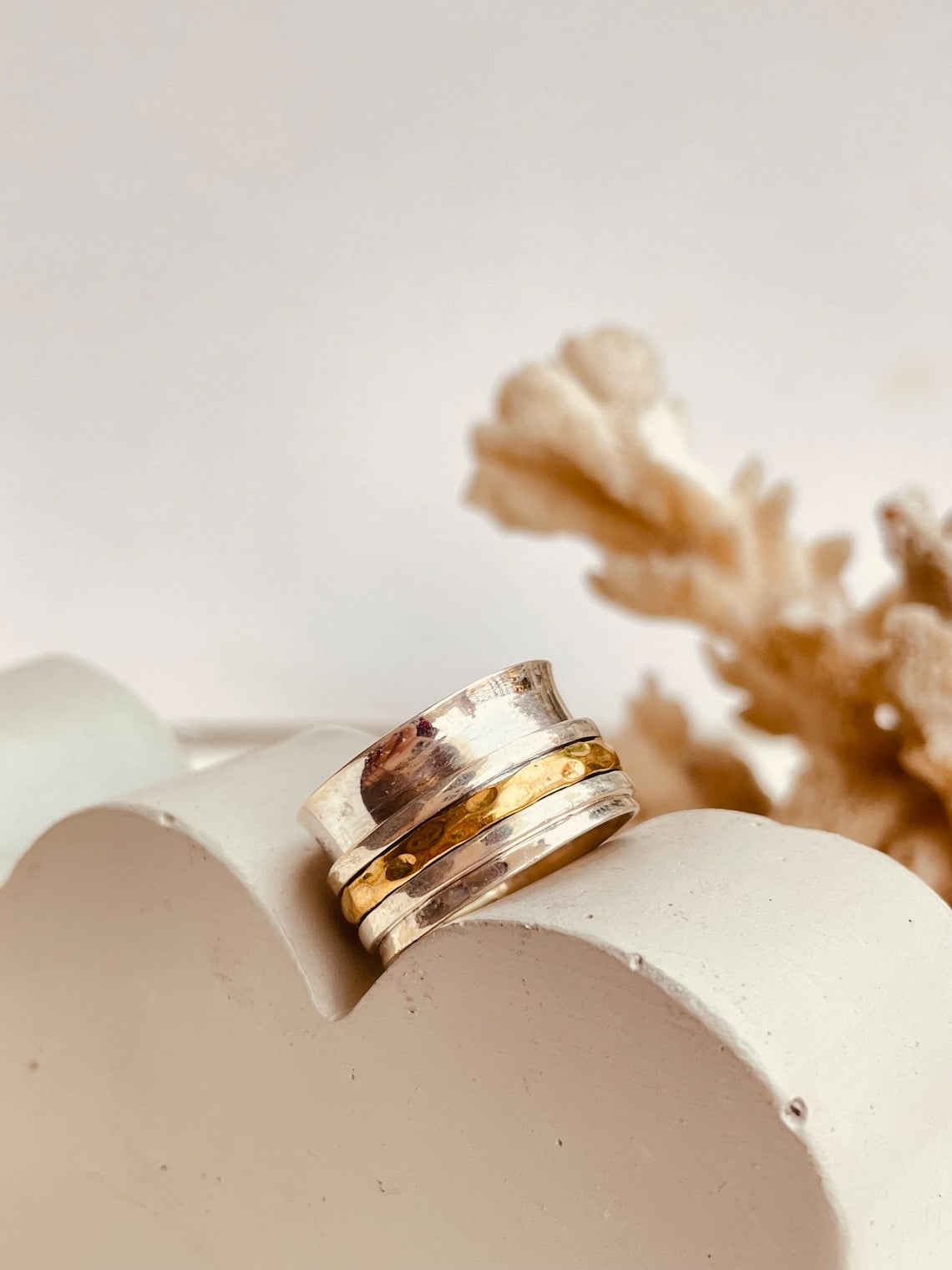 SS DESIGNS- Handmade two-tone spinner ring for women gold fidget spinner ring on sale perfect gift for her meditation ring Minimalist Jewelry