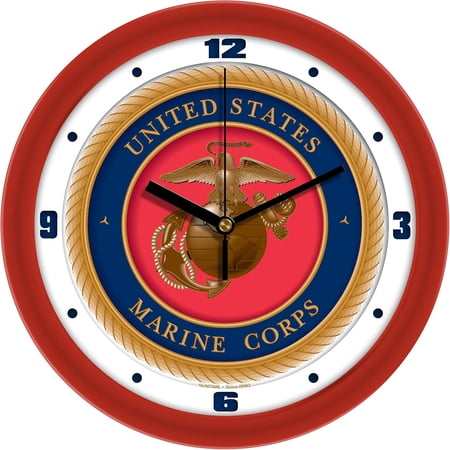 SunTime U.S. Marines 11.5 Wall Clock, Non Ticking Silent Movement, Red Bezel with Glass Face