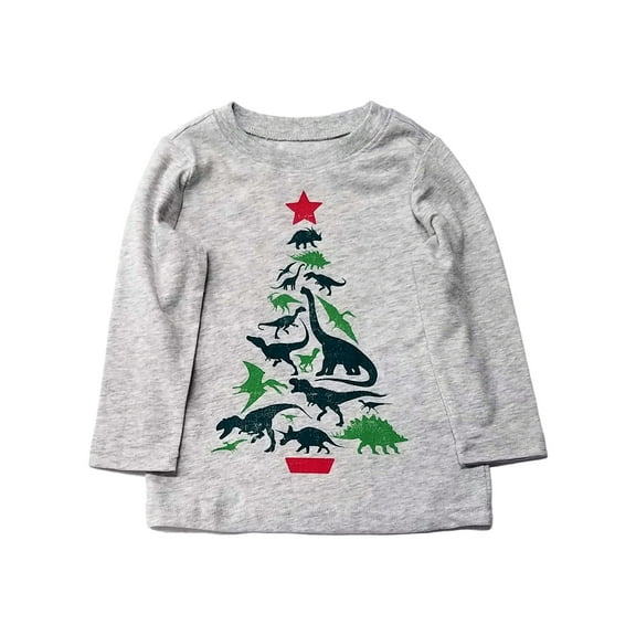 Jumping Beans Infant & Toddler Boys Gray Dinosaur Christmas Tree T-Shirt 4T