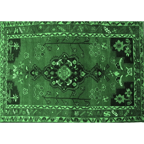 Ahgly Company Indoor Rectangle Persian Emerald Green Traditional Area Rugs, 5' x 7'