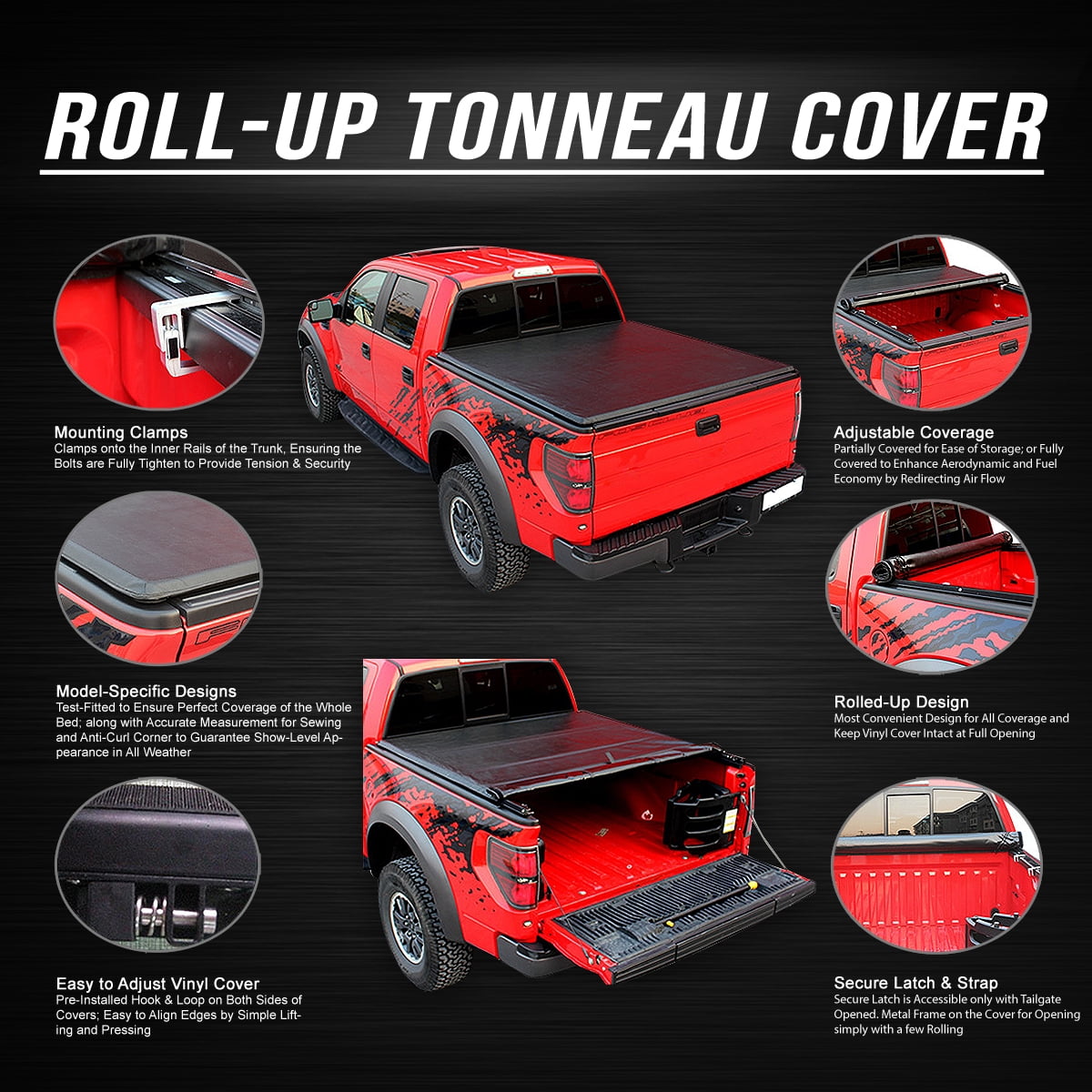 DNA Motoring  For 07-21 Toyota Tundra Truck 6.5 Ft Short Bed Soft Vinyl Roll-Up Tonneau Cover