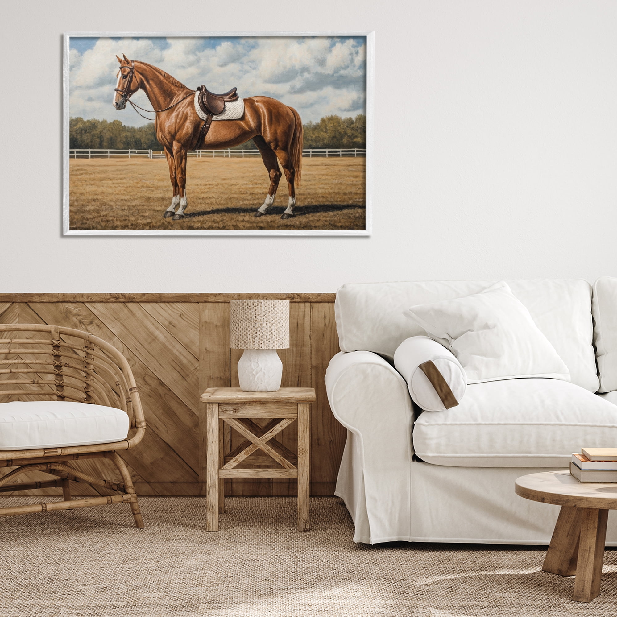 Stupell Industries Saddled Up Chestnut Horse White Framed Giclee Art, design by Petal Prints Design