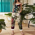 thumbnail image 5 of JULMCOMO 4th of July Jumpsuits for Women 250th Year Cotton Linen Spaghetti Straps Plus Size Red White Blue Overalls Stars Stripes Wide Leg Sleeveless Patriotic Rompers with Pockets Beige L, 5 of 6