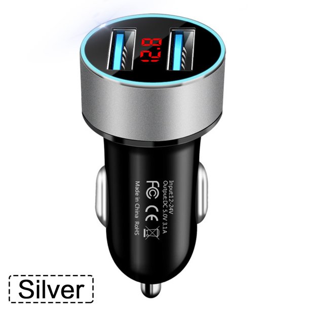 Cargador de coche USB Dual 3.1A de alta calidad, voltímetro con pantalla LCD de 2 puertos, adaptador de cargador de coche con enchufe para encendedor de cigarrillos de 12-24V