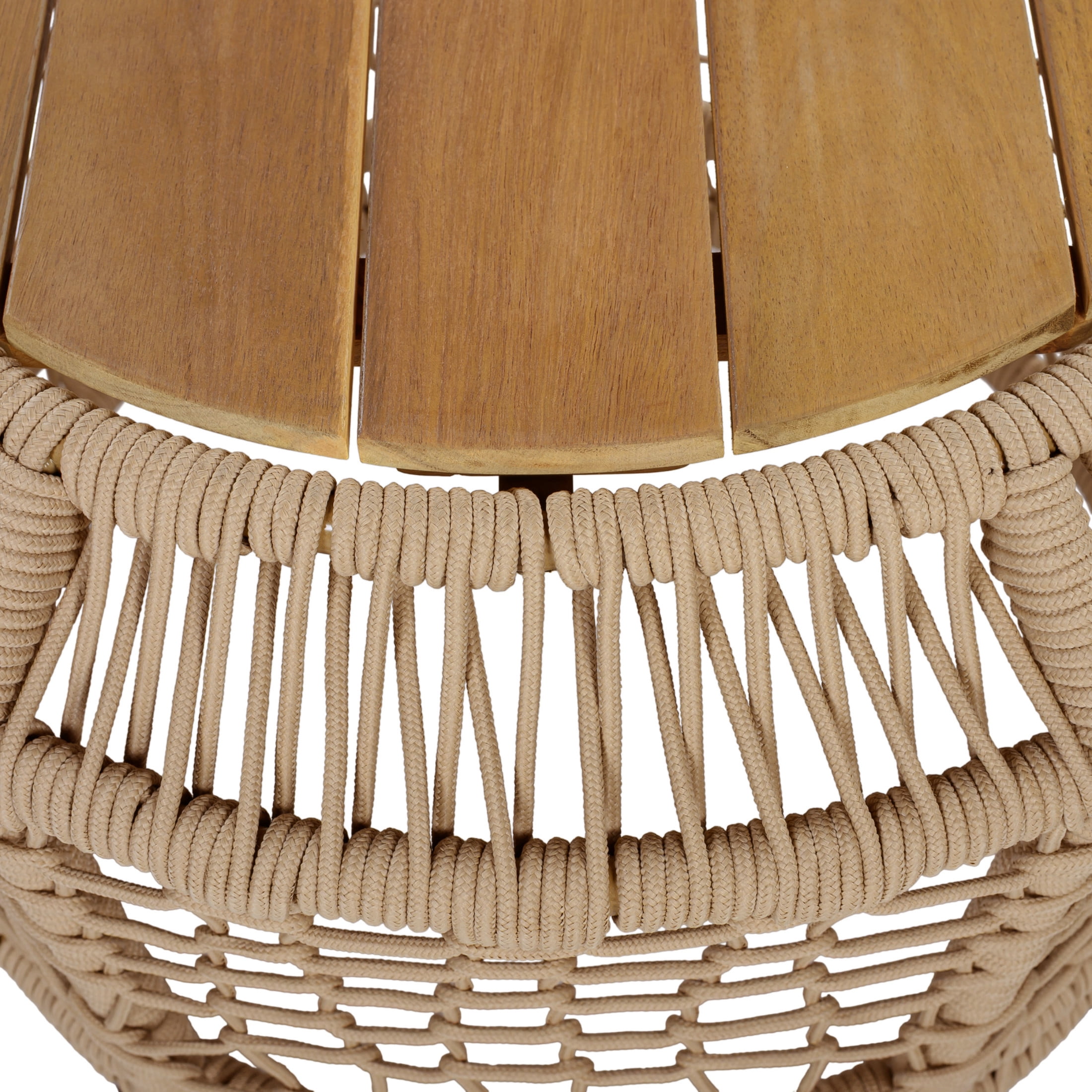 Christopher Knight Home 25.6" Coastal Round Wood Side Table with Rope Frame, Weather-Resistant, Light Beige