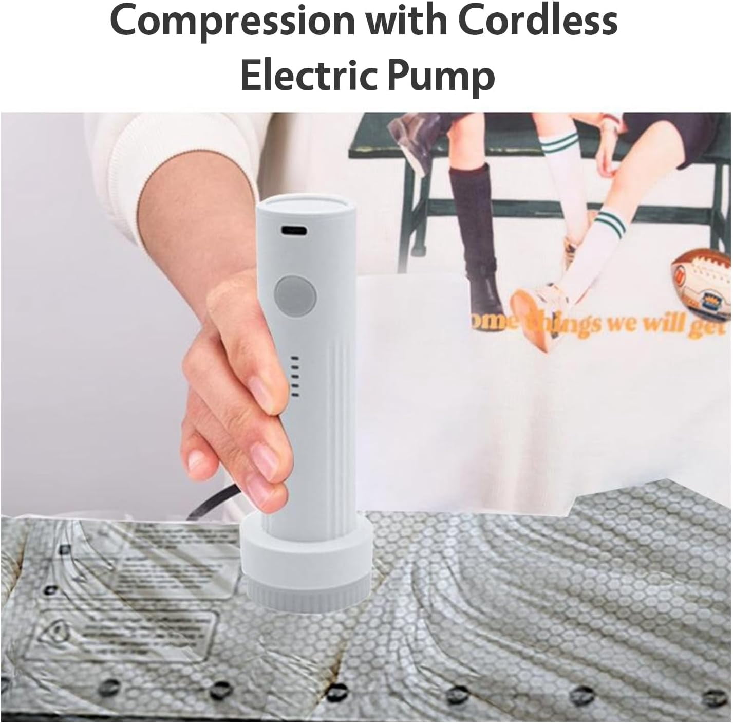 Cordless Travel Vacuum Storage Compression Bag Set, Vacuum Travel Bags with Rechargeable USB Pump, for Luggage Space Saving