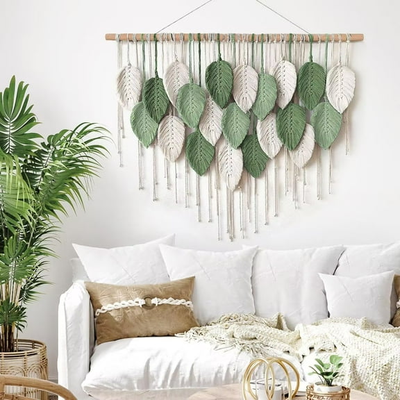 Large Macrame Wall Hanging, Woven tapesBoho Leaves Macrame Tapestry Wall Decor Handmade Woven Hanging Decor Chic Bohemian Wall Art Home Decoration for Bedroom Living Room Nursery Office 39"W x 29.5"L
