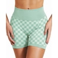 thumbnail image 2 of Women's High Waisted Chessboard Print Seamless Yoga Shorts, Shaping Workout Shorts for Yoga Fitness Skateboarding Cycling GREEN, 2 of 6