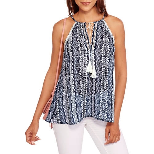 No Boundaries Juniors' Tassel Tie Halter Tank - Walmart.com