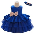 thumbnail image 5 of TAGOLD Toddler Girls Net Yarn Embroidery Rhinestone Bowknot Birthday Party Gown Long Dresses Headband Suit Blue 18-24Months, 5 of 6