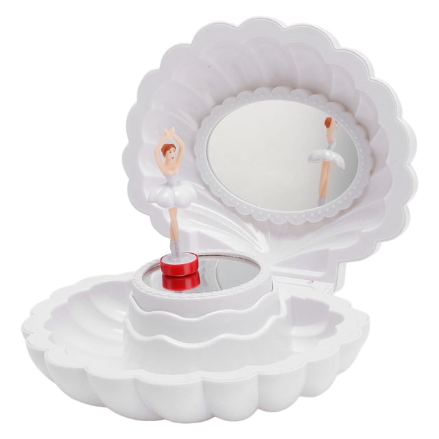 Joyero Musical, Lindo Caja De Joyería Para Niños Con Forma De Concha Con Espejo De Maquillaje, 6.3x5.12 Pulgadas De Música Con Bailarina, Joyería De Almacenamiento De Joyas