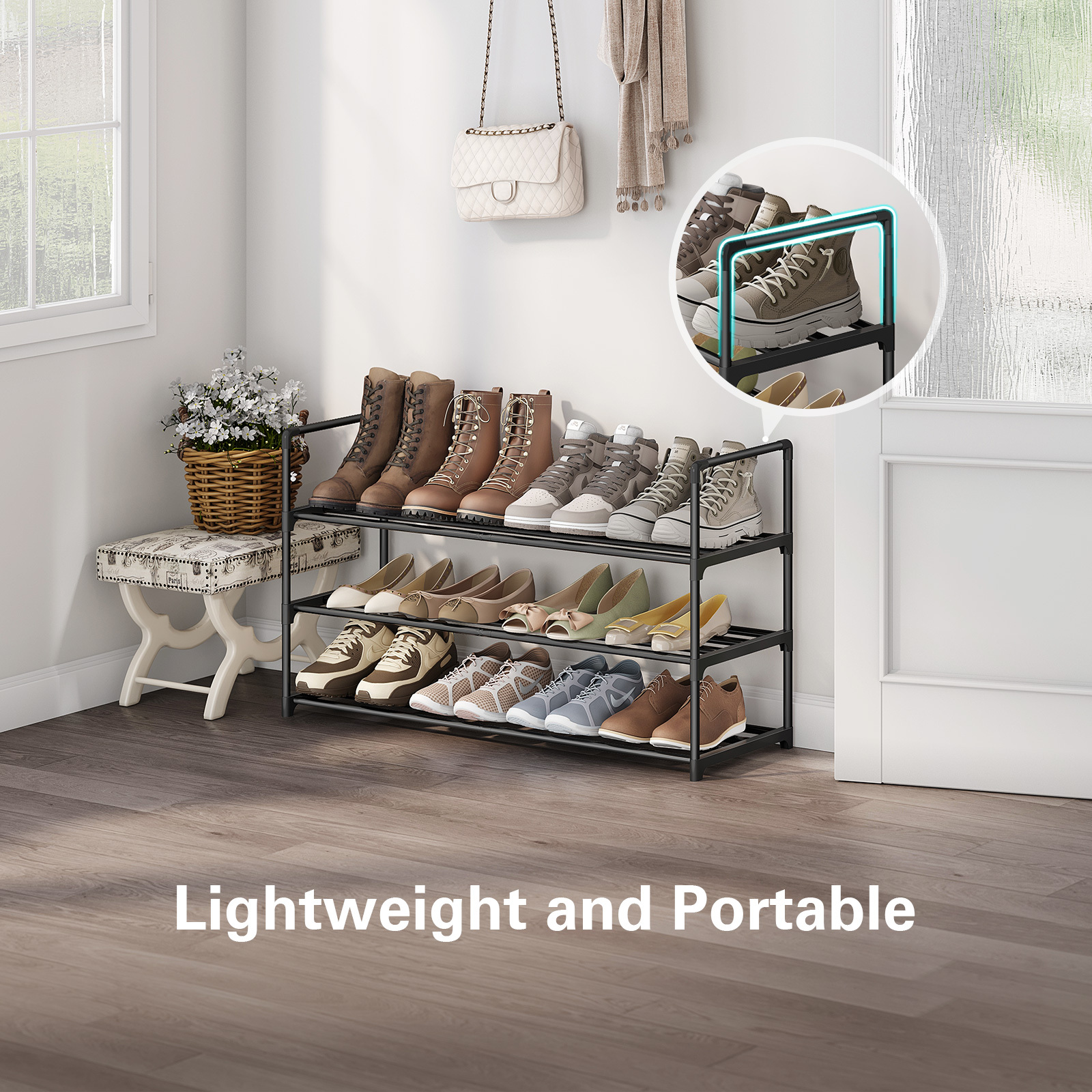 One Pix 3-Tier Metal Shoe Rack, Black photo 8