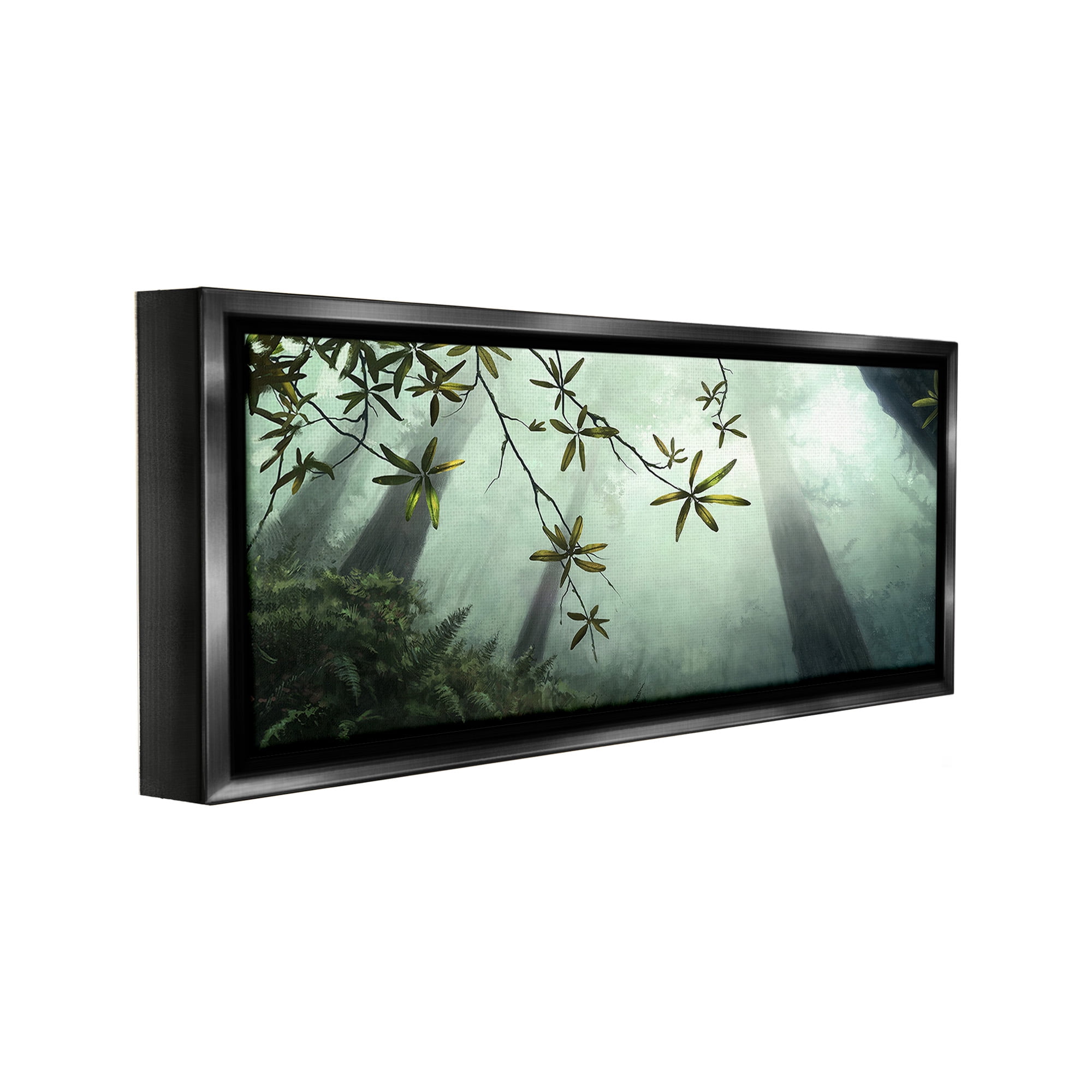 Stupell Industries Sunlit Forest Greenery Landscape Painting Black Floater Framed Canvas Art Print Wall Art, 31 x 14