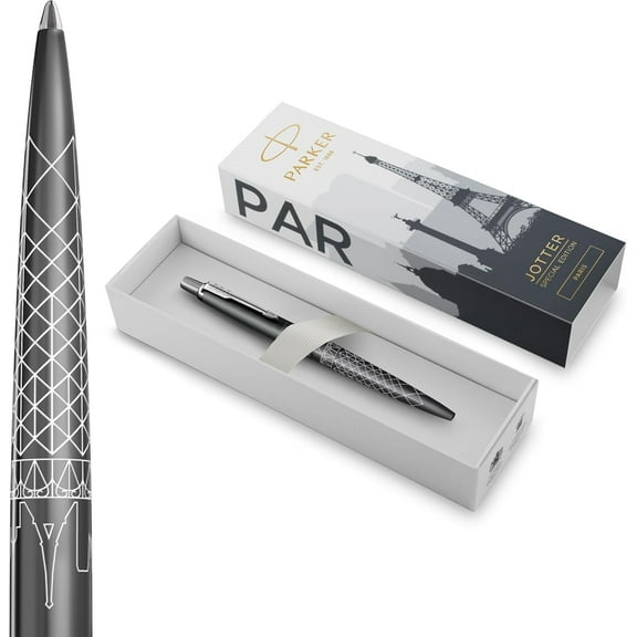 Parker Jotter Ballpoint Pen | Special Edition | Paris Grey with Chrome Trim | Medium Point | Blue Ink | Gift Box