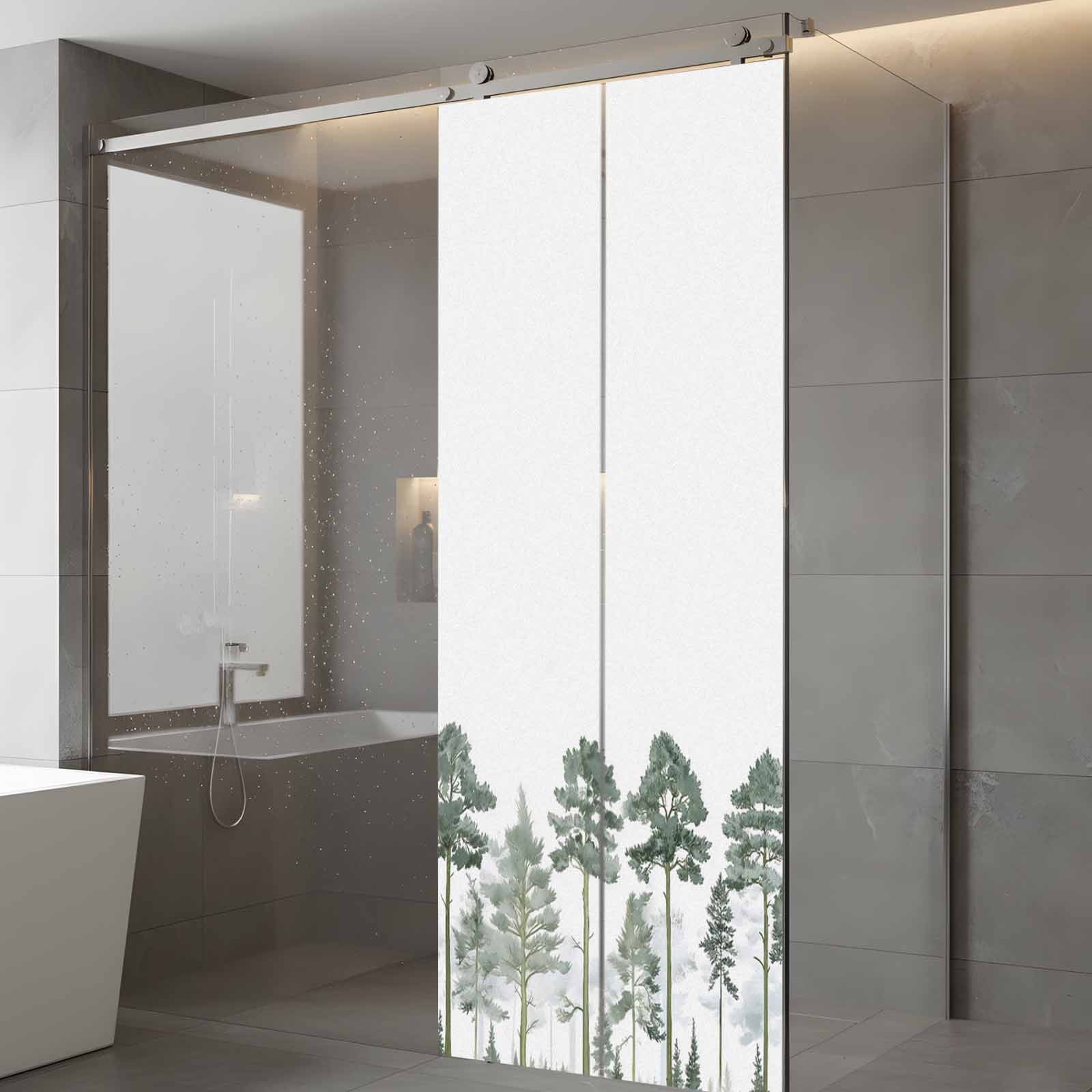 Green Botanical Window Privacy Film, Watercolor Tree Static Cling UV Sun Blocking Heat Control Window Tint Day and Night, Non-Adhesive Reusable One Way Windows Privacy Cover 23.6''x59''