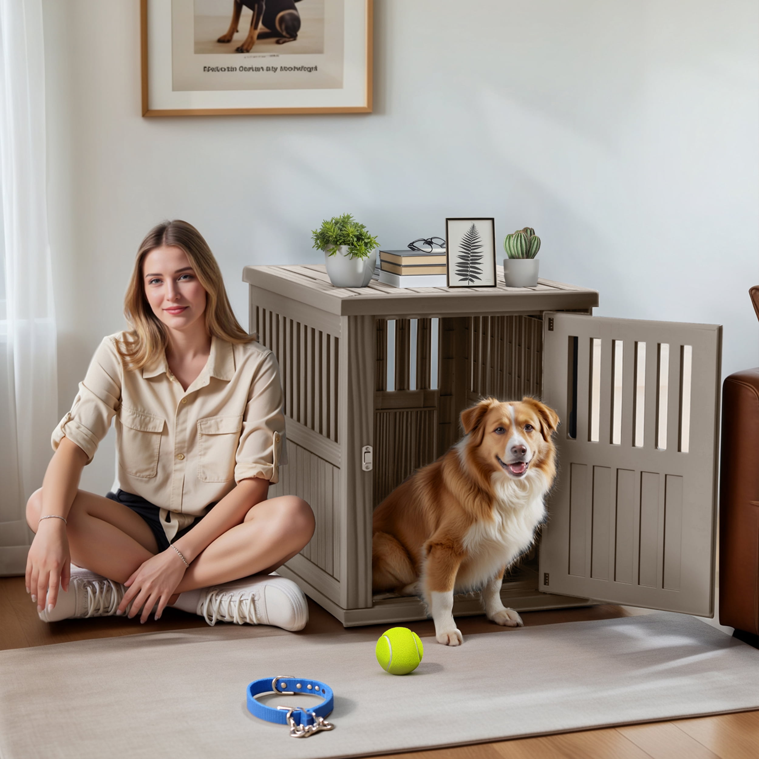 EasyUp Dog Crate Furniture End Table Night Stand Furniture with Lockable Latch for Small to Large Dogs Side End Table, Modern Dogs Kennel Indoor