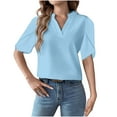 thumbnail image 2 of Shirts for Women Short Sleeve V-Neck Casual Loose Solid Color Blouse Light Blue XL, 2 of 6