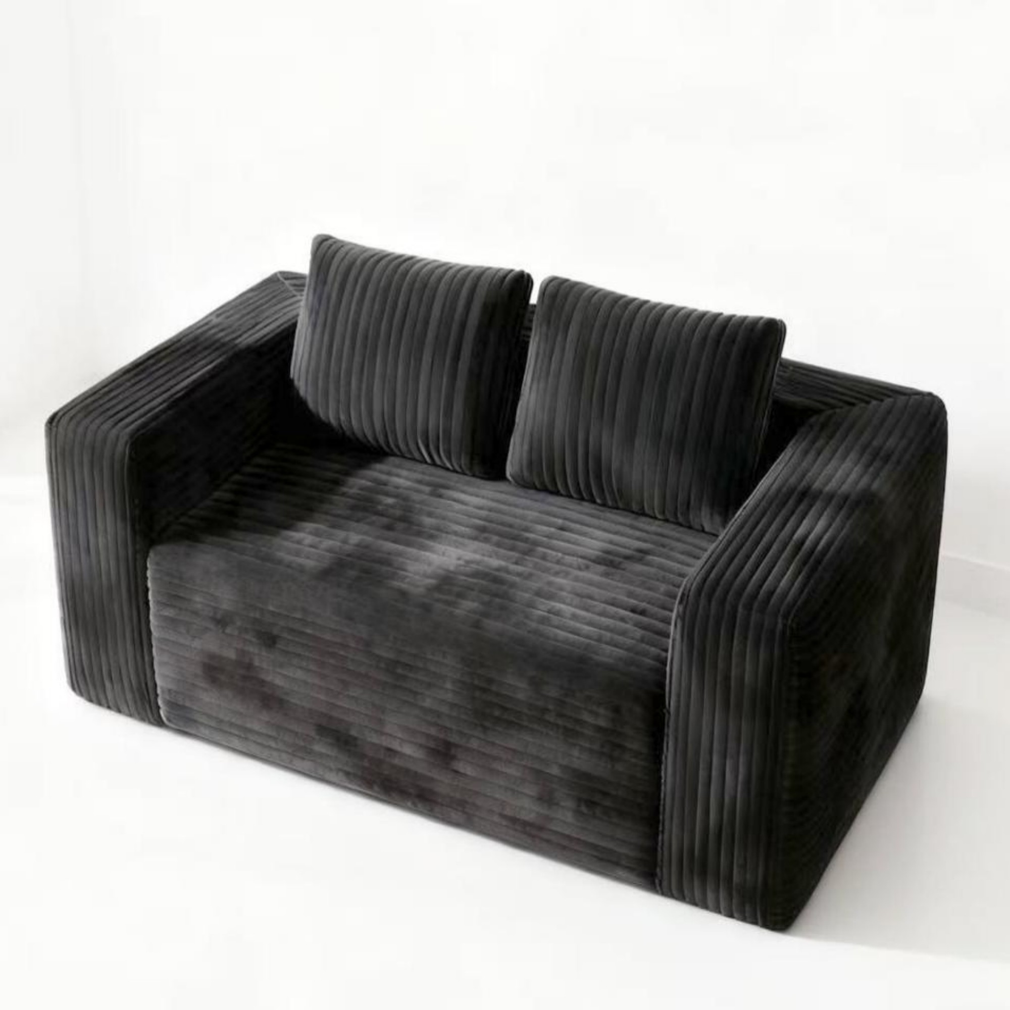 63" Loveseat Sofa Couch,Cloud 2 Seater Boneless Couch,Deep Seat Corduroy Sofa,Modern Compressed Sofa Small Couches for Small Spaces,Apartement,Gray
