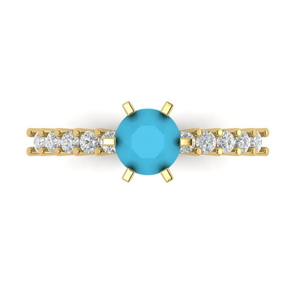 Solitaire with Accents Engagement Ring for Women - 1.05ct Simulated Turquoise in 18K Yellow Gold Promise Ring