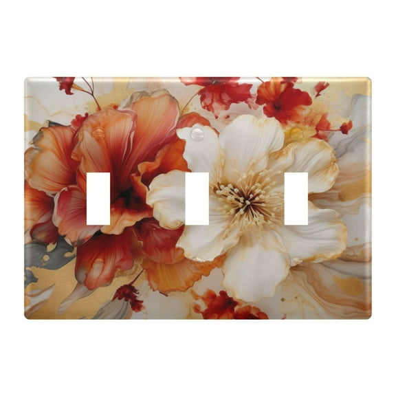 3 Gang Switch Covers Red Flowers Light Wall Plate Home Faceplate Switch Plates 6.37”x4.48”