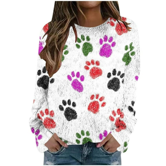 successthop Womens Graphic Sweatshirts Claws Flannel Drop Shoulder Crewneck Long Sleeve Sweater Streetwear Print Tops XL
