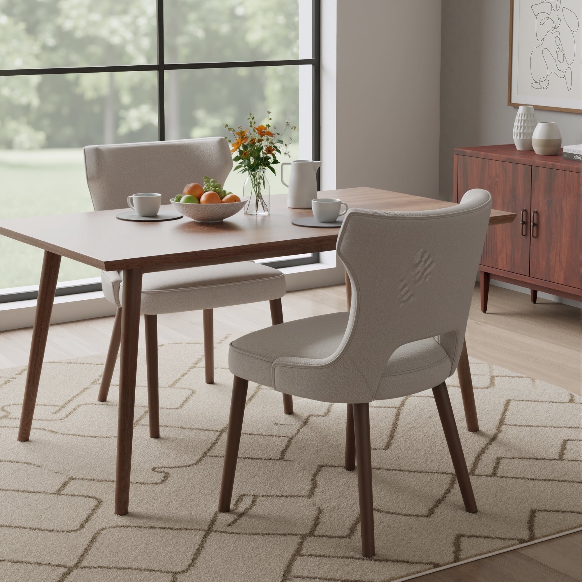 EOP Modern Fabric Upholstered Dining Chairs Set of 2, Wingback Dining Side Chairs with Solid Wood Legs, Farmhouse Dining Room Chairs for Dining Kitchen Living Room, Camel