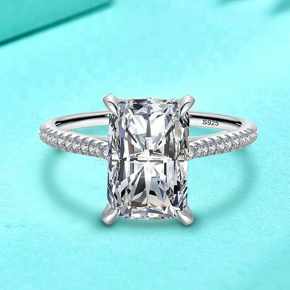 Whudwhu Exquisite Moissanite Ring in Silver with 5-Carat Sparkling Detail Diamond Rings for Women