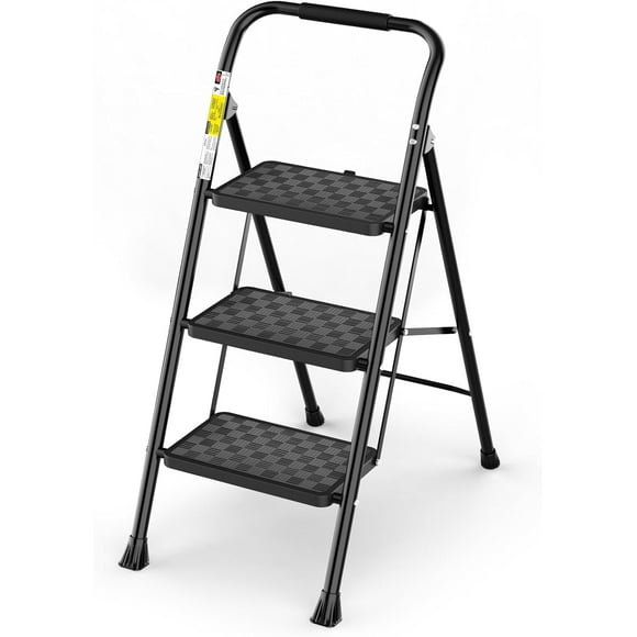 3 Step Ladder, 3 Step Stool for Adults, 3 Step Ladder Folding Step Stool with Cushioned Handle Step Ladder with Wide Anti-Slip Pedal Ergonomic Design