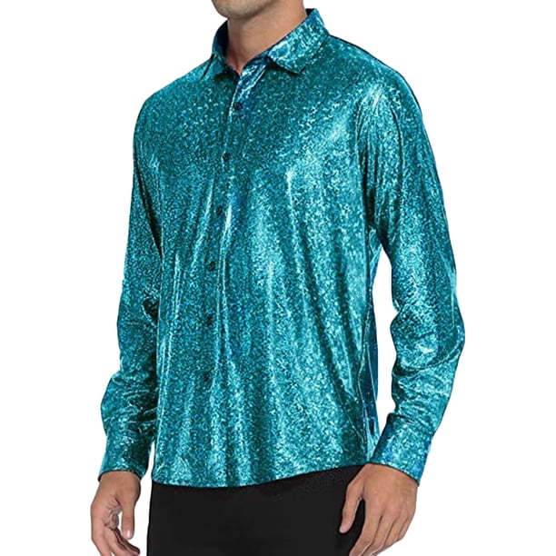 pstuiky camisas de manga larga para hombre, Camisas de manga larga para hombre, informales, de satén brillante, con cuello de solapa y botones Tops casuales para hombres m