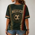 thumbnail image 5 of Mexico 2026 Soccer Cup Fan Jersey for Women, V-Neck Short Sleeve T-Shirt with Flag Color & Soccer Graphic Print, Breathable Casual Sports Tee Pullover Top, 1 PC Army Green L, 5 of 5