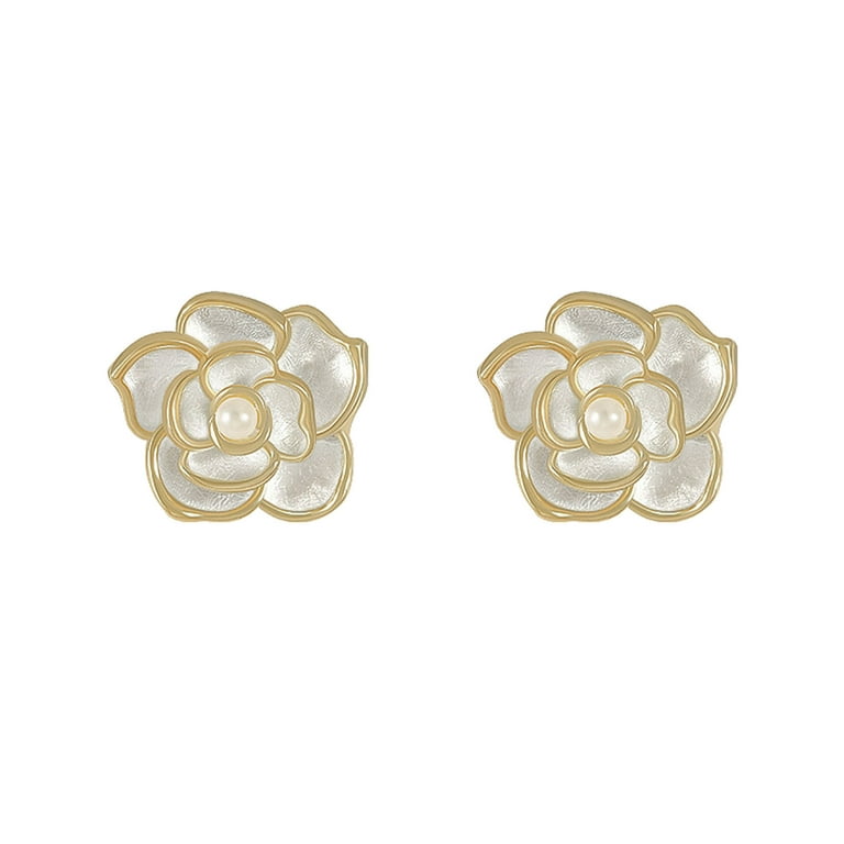 Gyouwnll Classic Camellia Flower Stud Earrings Dainty Flowers Stud Earrings  For Women Girls Delicate Jewelry Gift 