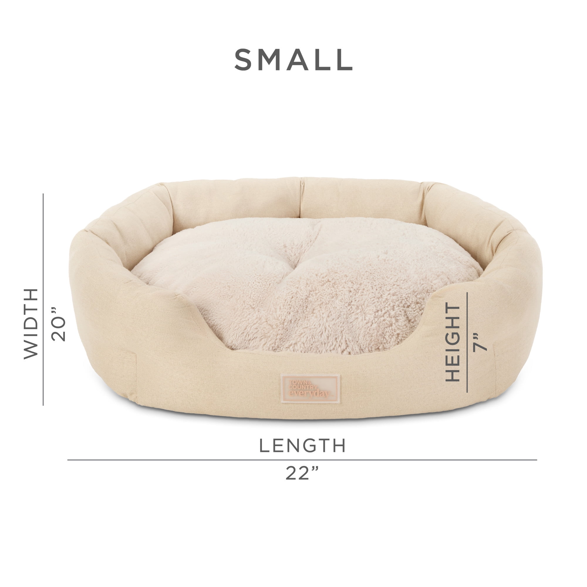 TOWN & COUNTRY EVERYDAY CuddleTown Faux Linen Comfy Cozy Cuddler Pet Bed, Supportive & Calming, Water Repellent, Non-Slip Bottom, Machine Washable Cover, Beige, Small 22"x20"x7"