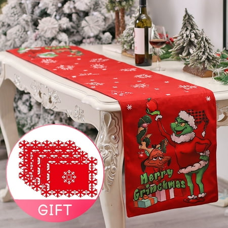 

Merry Christmas Table Runner Gr1nch Seasonal Winter Xmas Holiday Kitchen Dining Table Decoration for Outdoor Home Party Decor