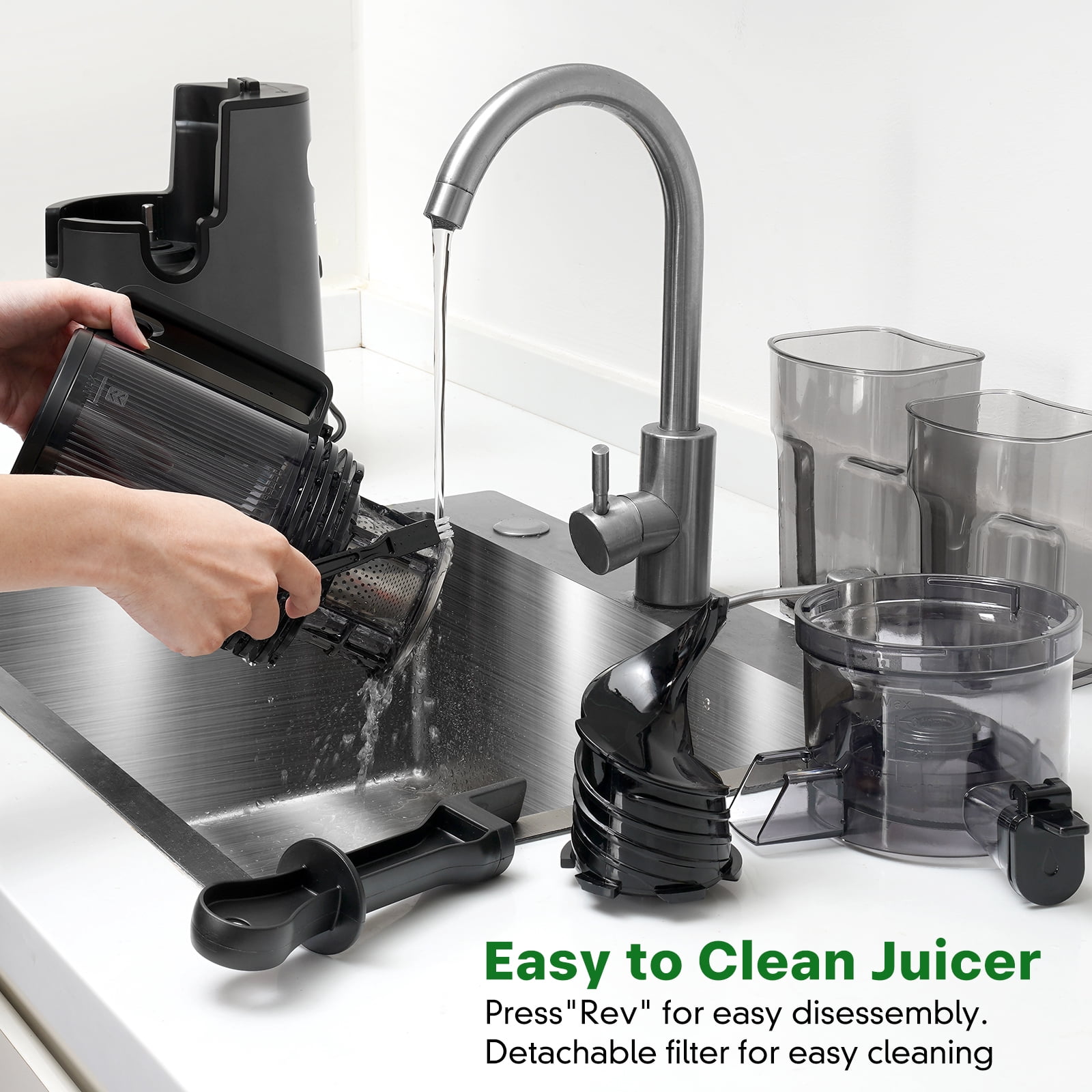 DARKIRON Cold Press Juicer, Masticating Juicer with 5.4" Large Feed Chute, 400W Slow Juicer Machines Fit Whole Vegetables and Fruits,Juicer Machine with High Juice Yield (Black)