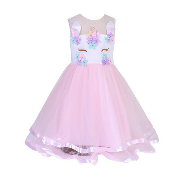 UKAP Robe d'Été Bébé Col Rond Robe de Soirée Sans Manches Robes Tutu Bloc de Couleur Été Rose 100