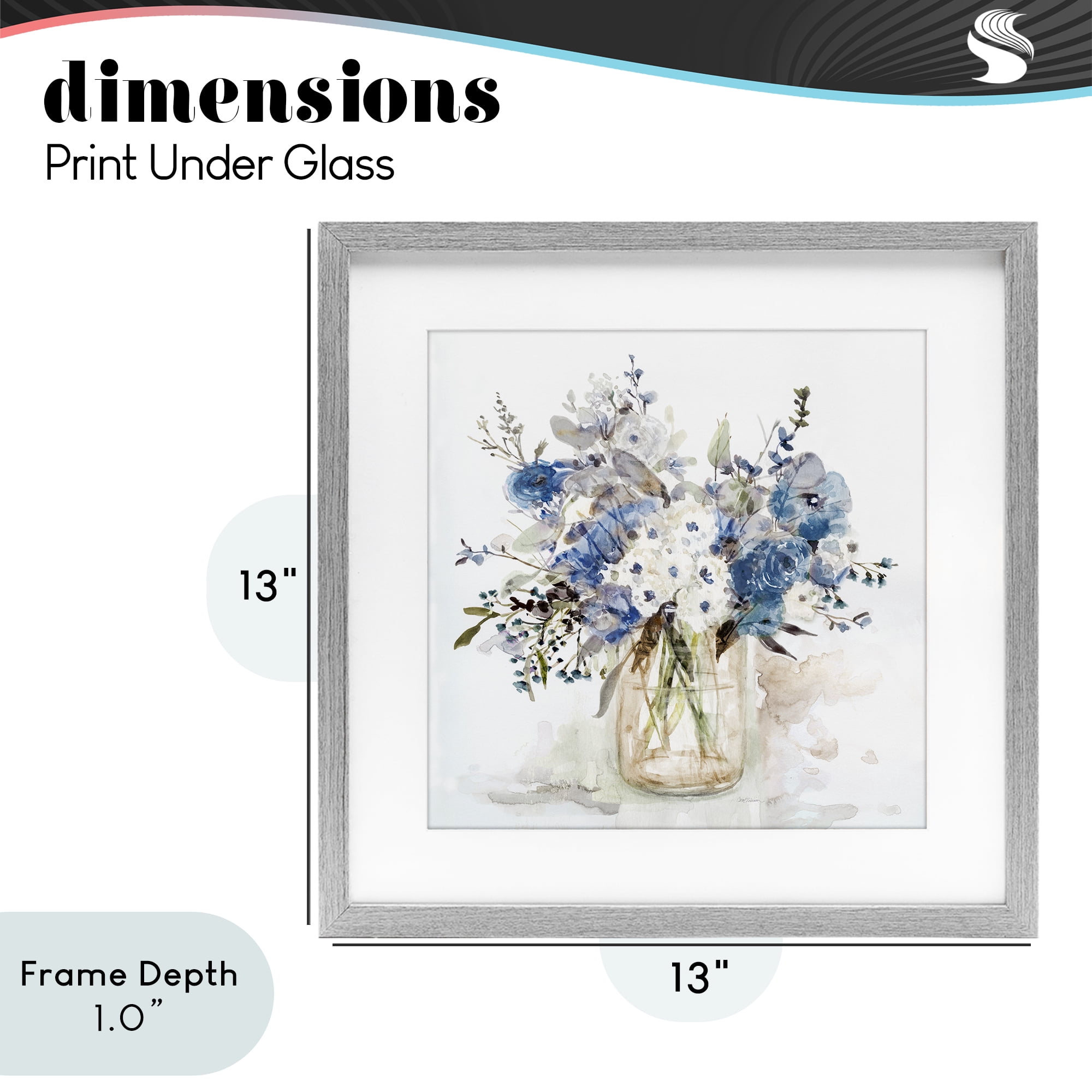 Stupell Industries Blue & White Spring Flowers Gray Framed Print Under Glass, design by Carol Robinson