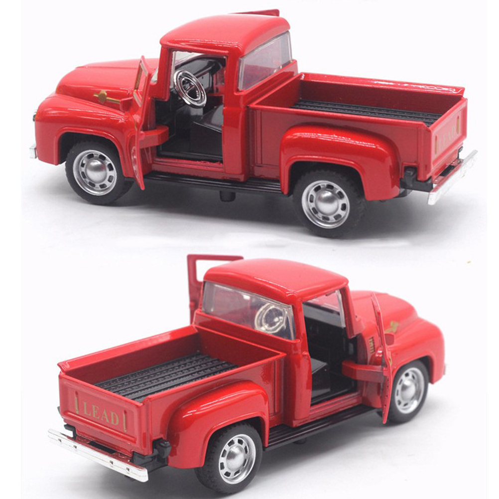 Camion Pick-up Vintage Rouge Miniature 1:32 - Décor De Noël En Alliage Et Plastique - Dimensions 12x5,5x5 Cm - Roues Mobiles