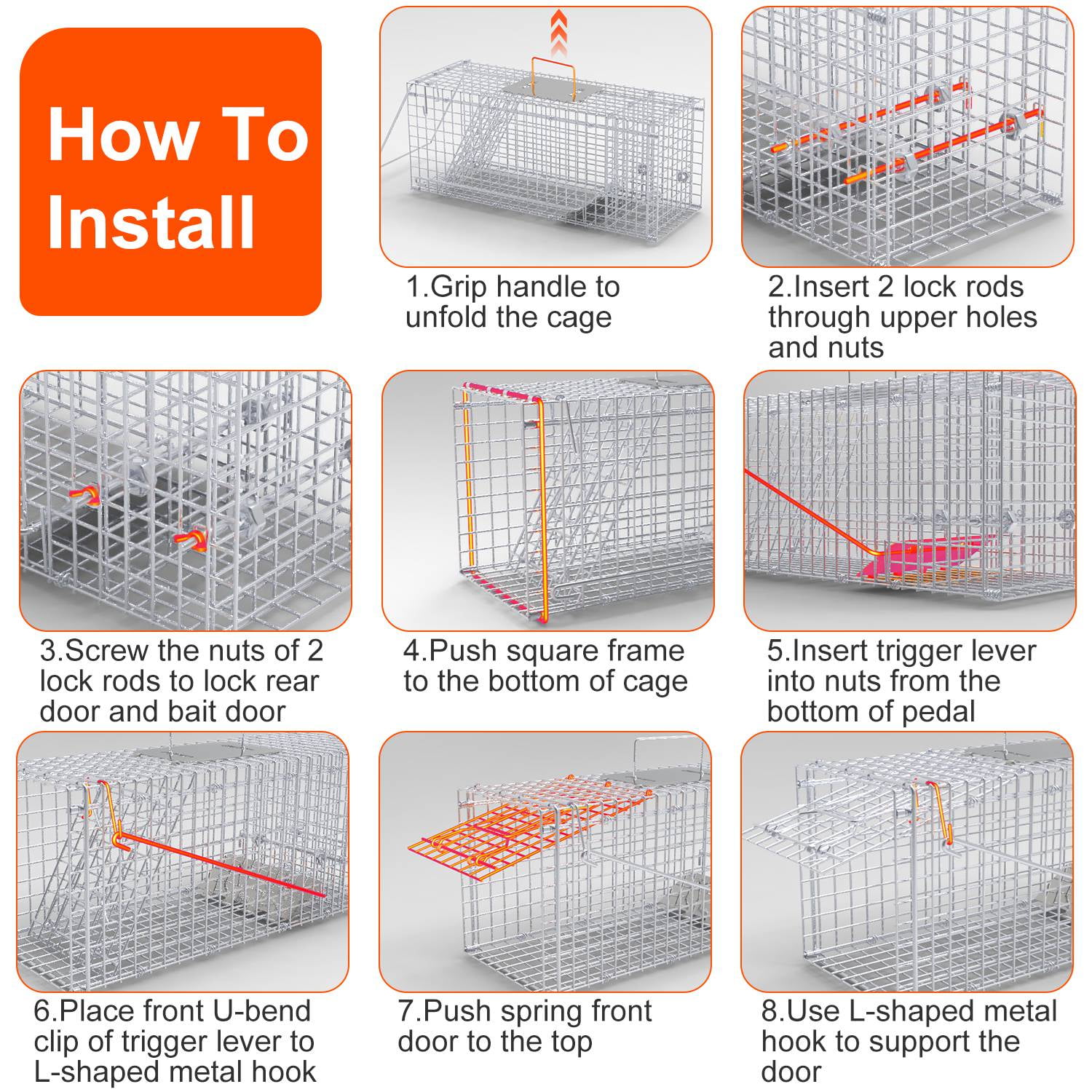 Upgraded 25.6" Humane Live Animal Cage Trap Heavy Duty Folding Squirrel Trap Live Raccoon Trap for Stray Cats Raccoons Squirrel Skunk Mole Catch and Release