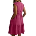 thumbnail image 6 of Women's Short Sleeve Round Neck Textured Midi Dress with Pockets Tiered Ruffle Hem Casual Dress for Summer Daily Wear S, 6 of 8