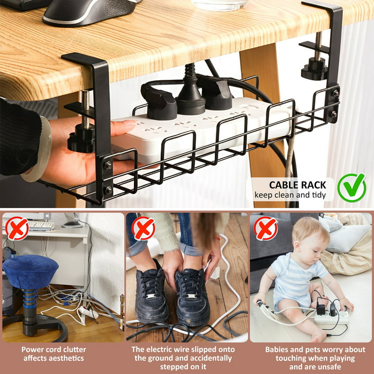 Tiitstoy No Drill Under Desk Cable Management Tray, Desk Wire Management  Cable Tray Sturdy Metal Wire Organizer Under Desk Basket for Office and  Home Standing Desk 