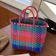 thumbnail image 3 of Bolso de mano de gran capacidad para mujer, nuevo bolso de mujer tejido a mano de color 2024, bolso de playa a cuadros de color a la moda, bolso de hombro, 3 of 5