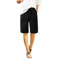 thumbnail image 3 of CFLVAEK Womens Bermuda Shorts Plus Size High Waisted Shorts with Pockets Comfy Drawstring Beach Vacation Shorts Solid Color Casual Summer Shorts Black XL, 3 of 7