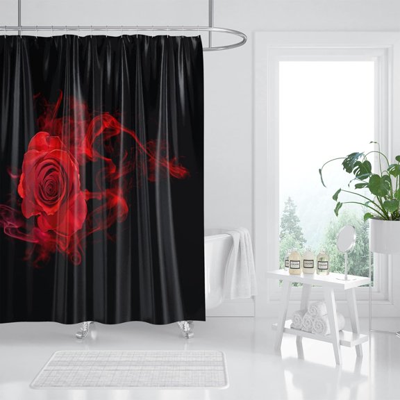 Red Rose Shower Curtain, Floral Shower Curtain Set, Valentine Flower Shower Curtains for Bathroom, Waterproof Fabric with 12 Hooks, 72 x 72 Inches